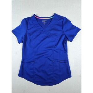 Scrubstar Ultimate Women Electric Blue‎ Mock Wrap Scrub Top XS WM00T862